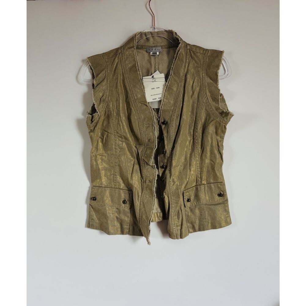 Vtg Y2K Philippe‎ Adec 2 Metallic Linen Vest Size 10 Gold USA NWT